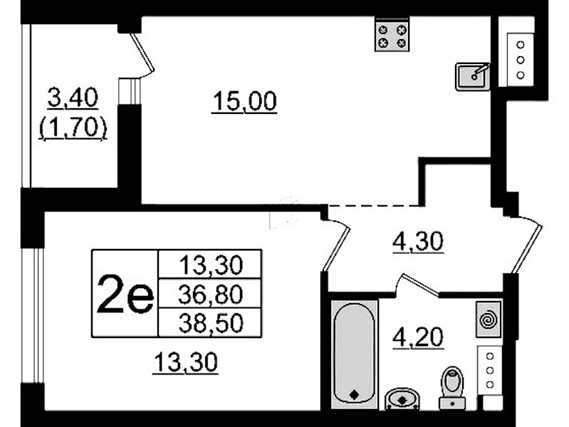 1-комнатная квартира 38.5 м², 5/9 эт., ЖК «А101 Лаголово»